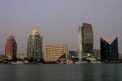 Dubai 04 09 Deira Nighttime View Of Etisalat Tower, Dubai Creek Tower, Sheraton, National Bank of Dubai and Dubai Chamber of Commerce.jpg